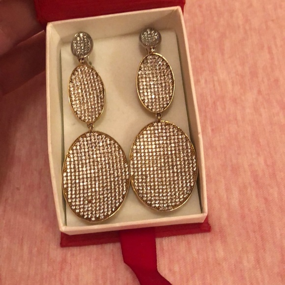 Gold & Swarovski crystal 3-tier oval earrings - Picture 3 of 5